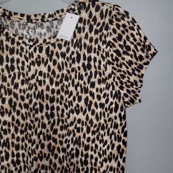 Ann Taylor Loft Linen Cheetah Animal Print Short Sleeve Tshirt Shirt Womens XS - Picture 3 of 11